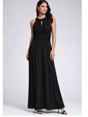 Signature by Sangria Black Pleated  Halter Maxi Dress Formal evening